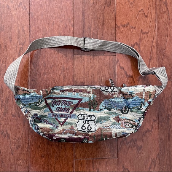 Route 66 Tapestry Fabric Fanny Pack Belt Bag Vintage - Picture 2 of 6